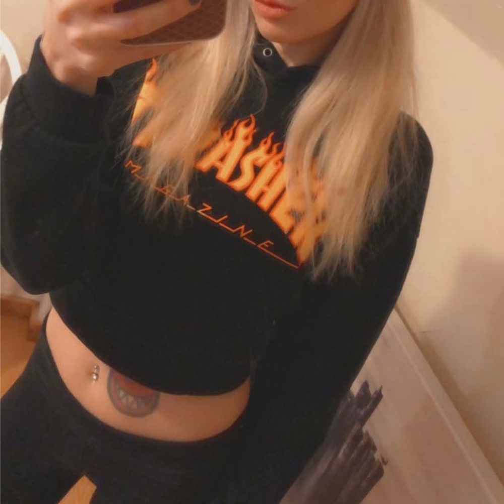 Thrasher Flame Logo Cropped Hoodie XS Skate